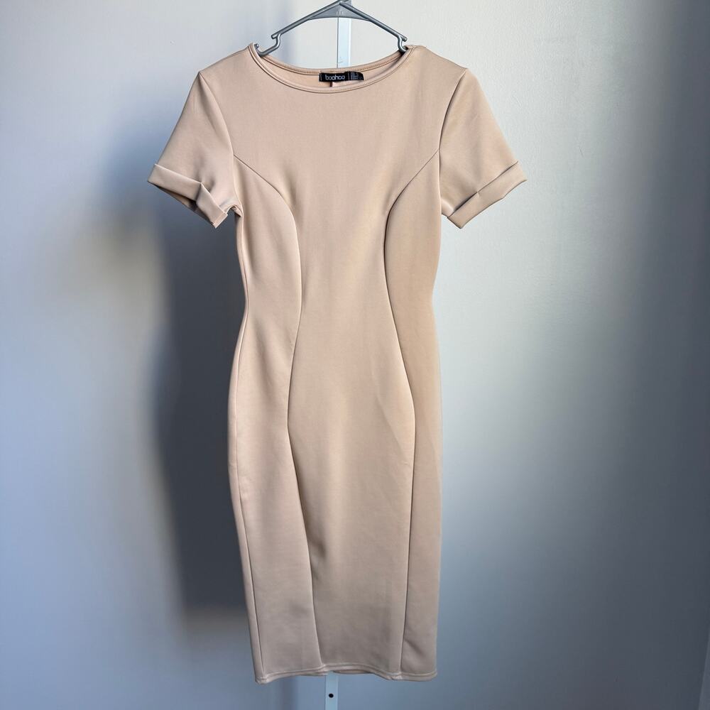 Boohoo Minimalist Bodycon Scuba Sheath‎ Dress 4 Tan